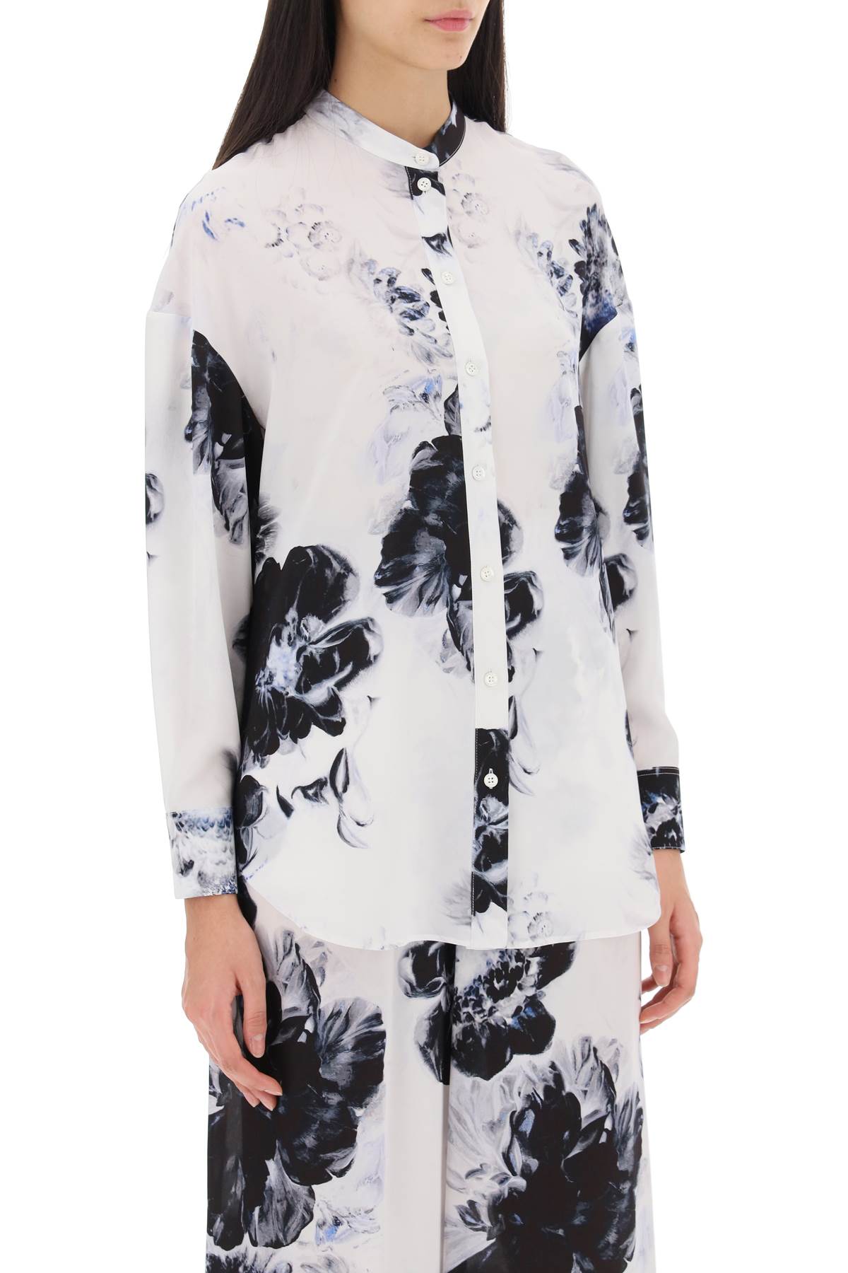 Alexander Mcqueen Alexander mcqueen orchid maxi shirt in silk crepe