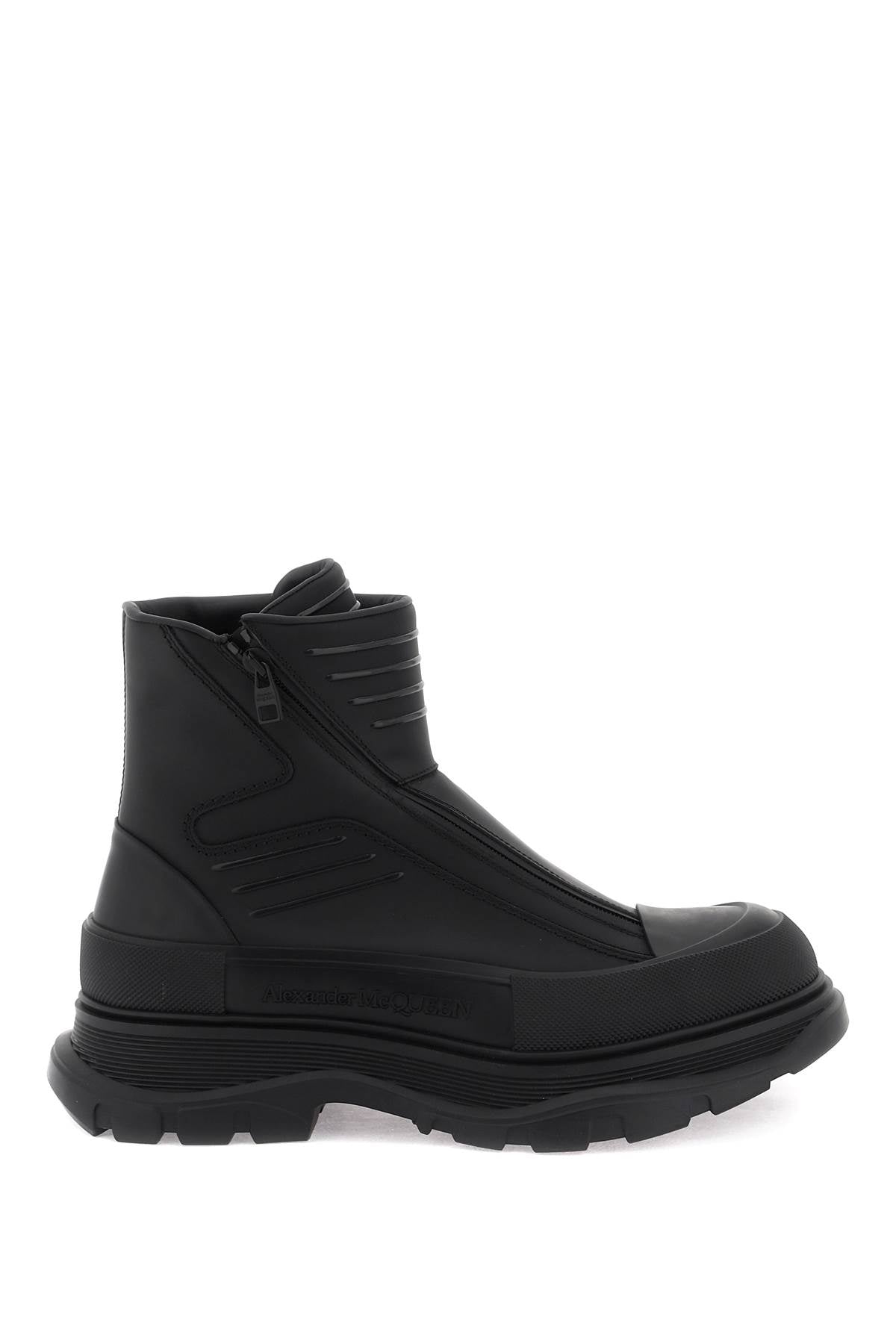 Alexander Mcqueen Alexander mcqueen rubberized fabric tread slick ankle boots