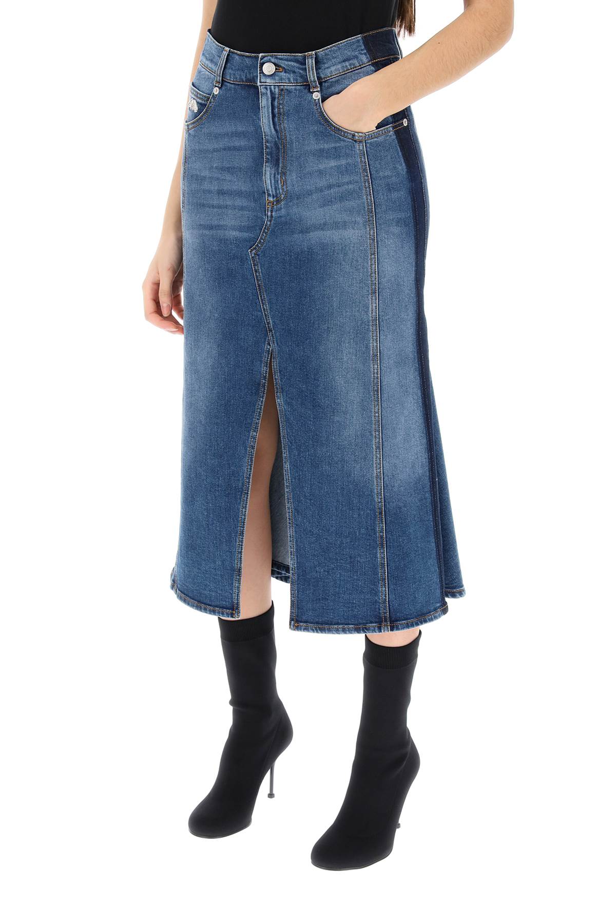 Alexander Mcqueen Alexander mcqueen washed denim midi skirt