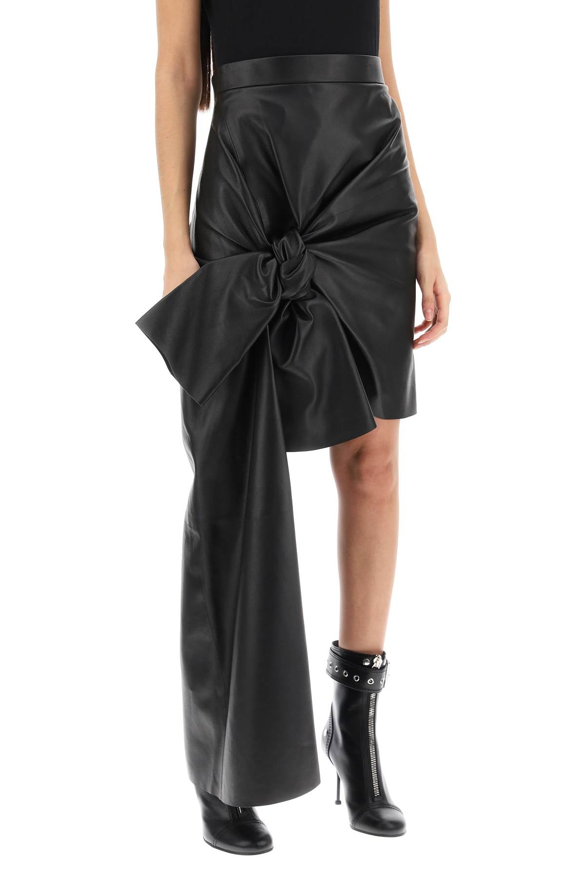 Alexander Mcqueen Alexander mcqueen leather skirt with knotted detail