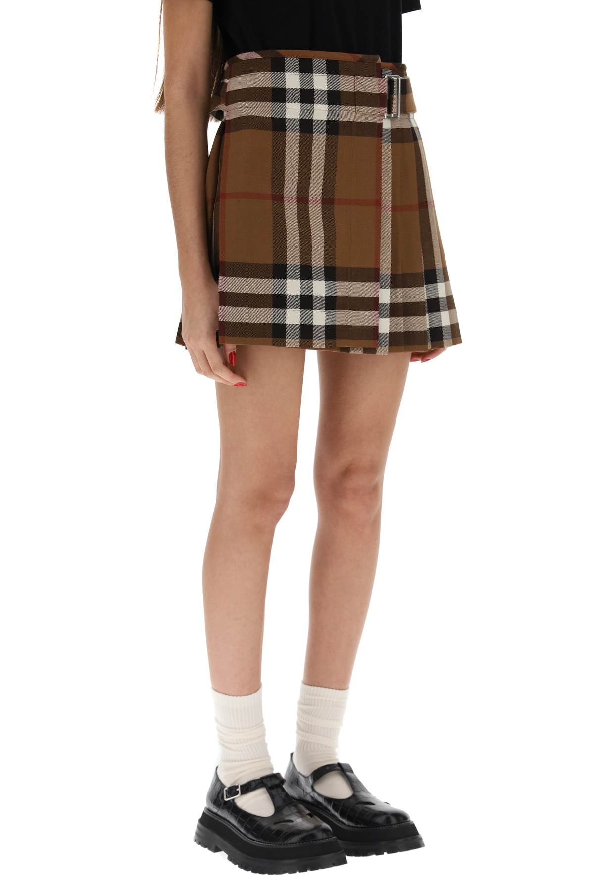 Burberry Burberry exaggerated check pleated wool mini skirt