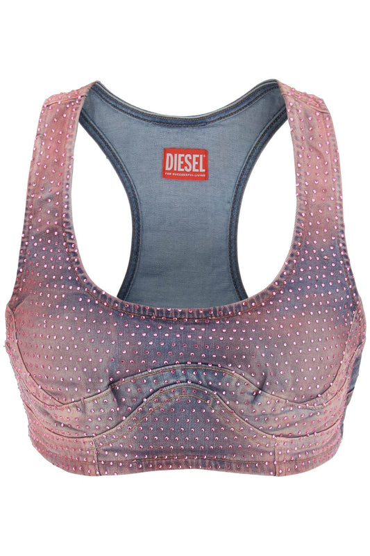 Diesel Diesel de-toppy-fsd denim cropped top with rhinestones