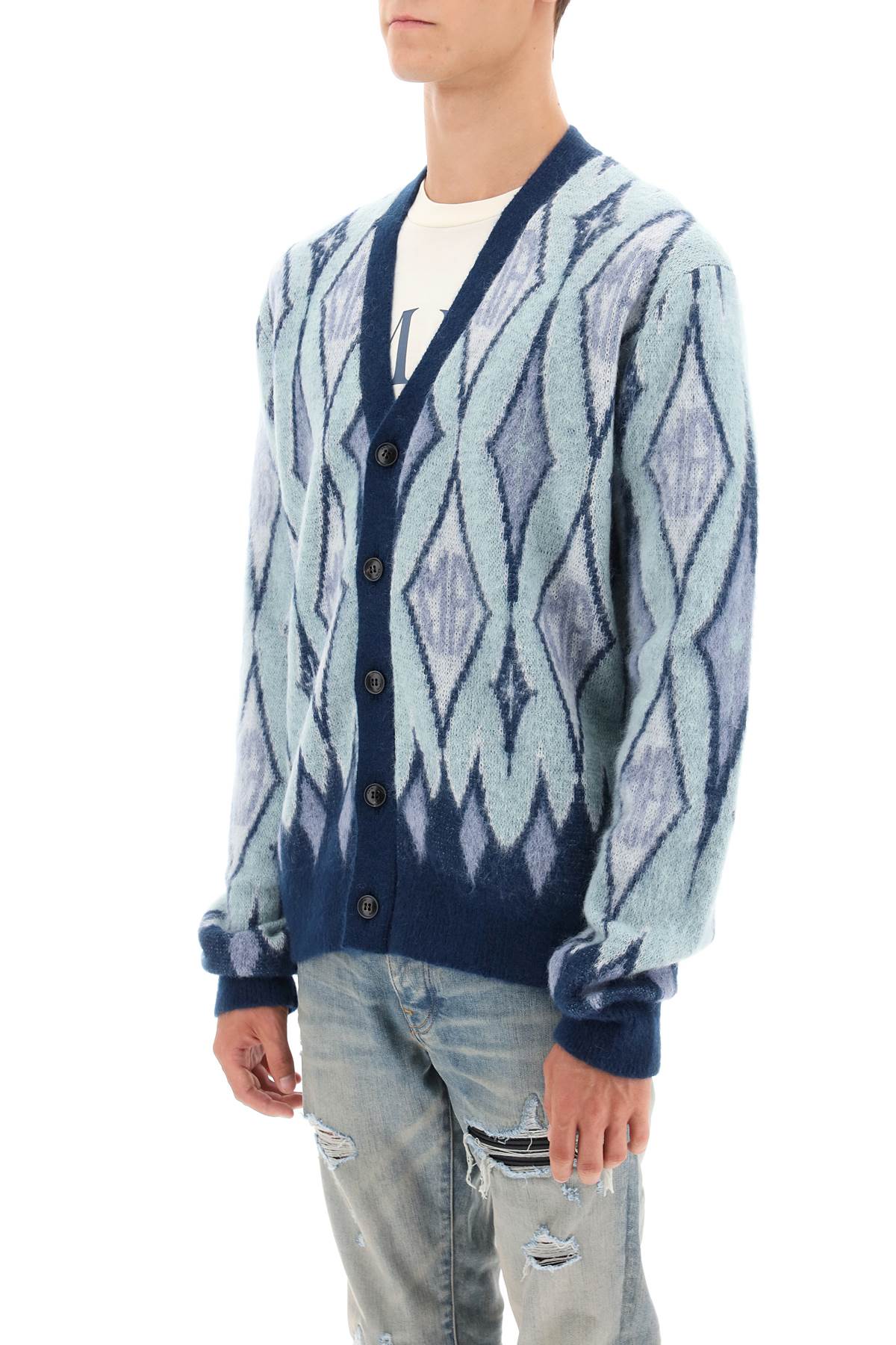 Amiri Amiri argyle bruhed-yarn cardigan