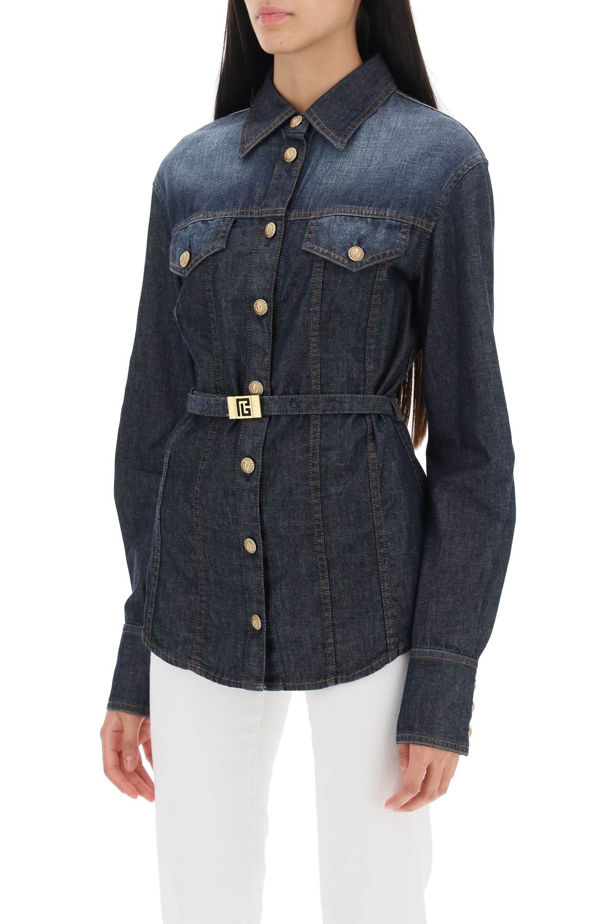 Balmain Balmain belted denim shirt