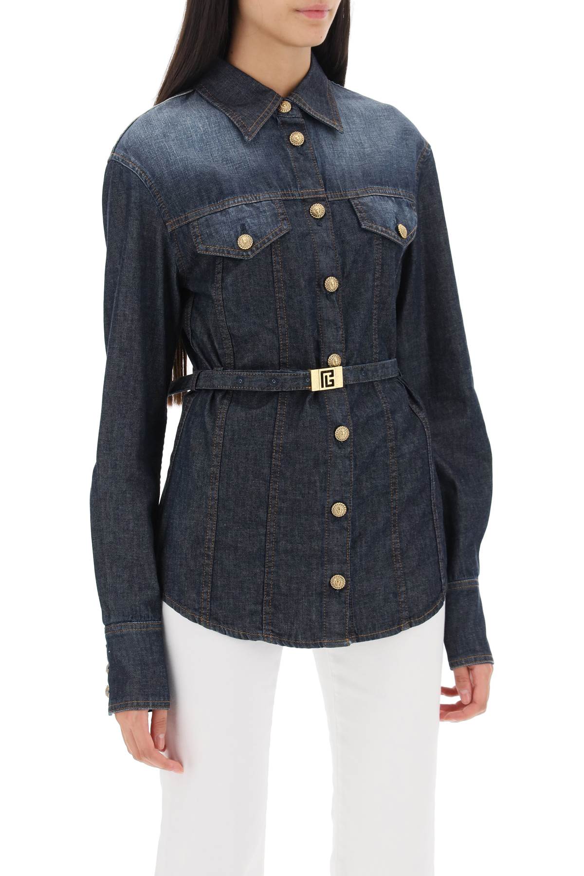 Balmain Balmain belted denim shirt