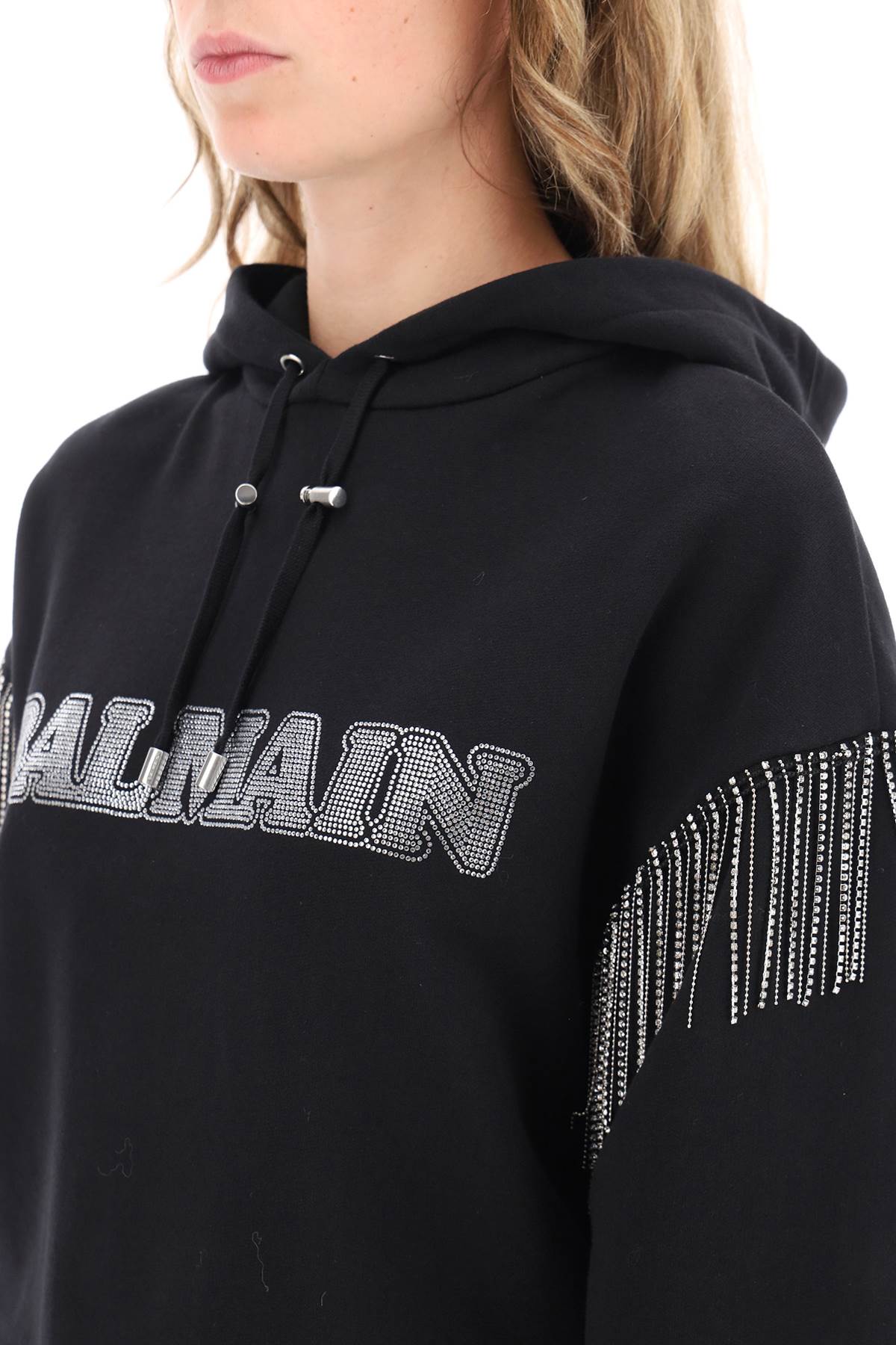 Balmain Balmain cropped hoodie with rhinestone-studded logo and crystal cupchains