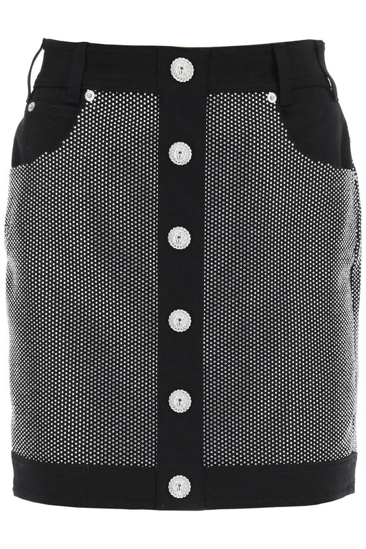 Balmain Balmain rhinestone-studded denim mini skirt