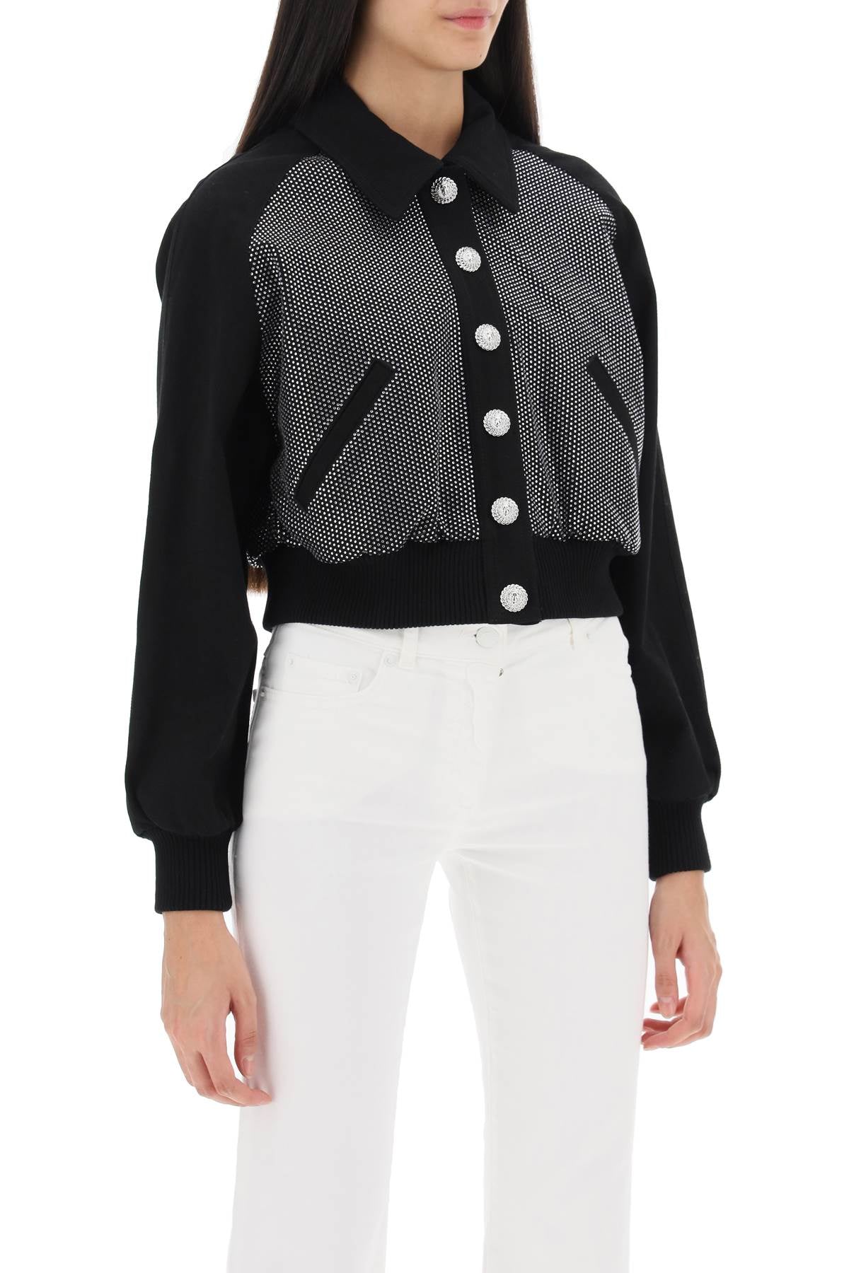 Balmain Balmain denim blouson jacket with rhinestones