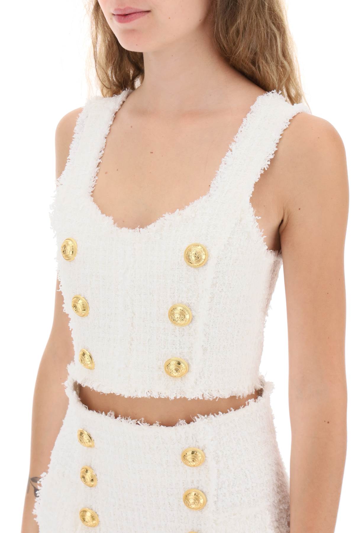 Balmain Balmain cropped tank top in monochrome tweed