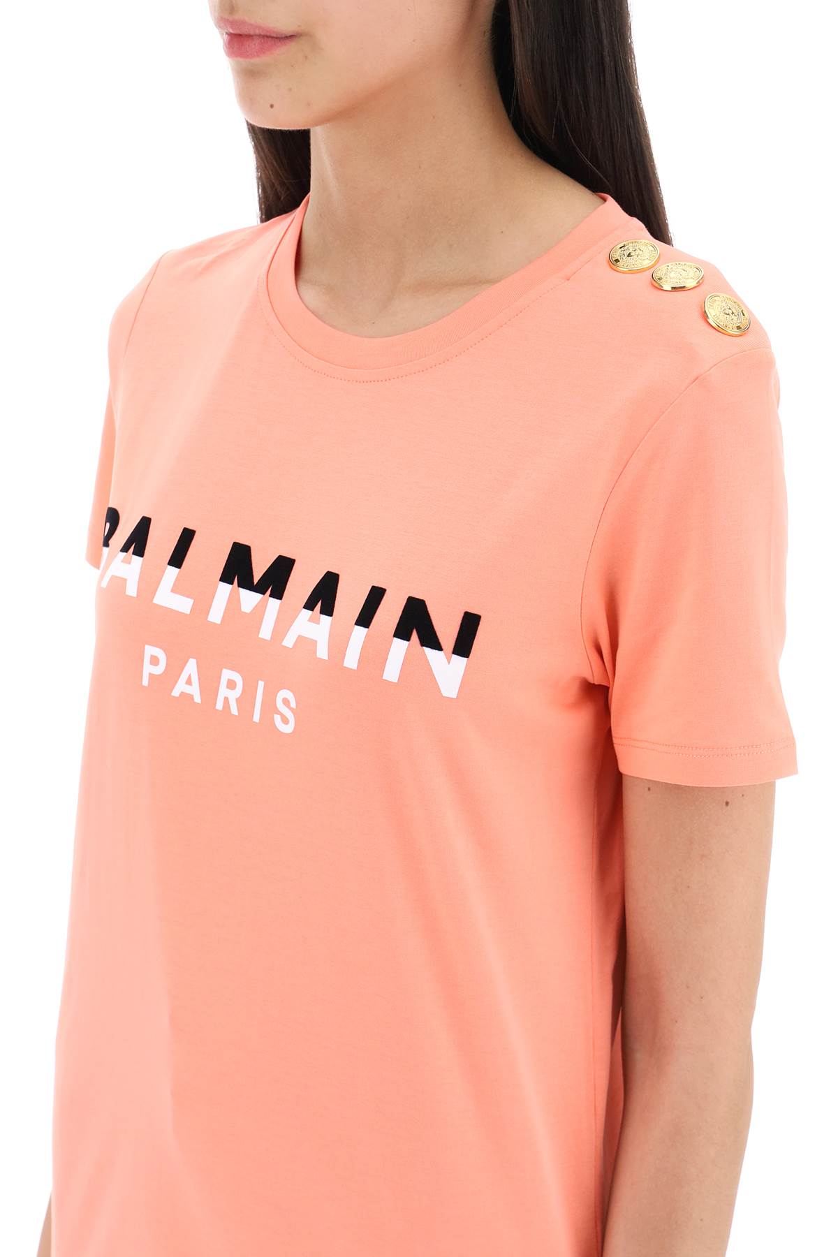 Balmain Balmain t-shirt with flocked print and gold-tone buttons