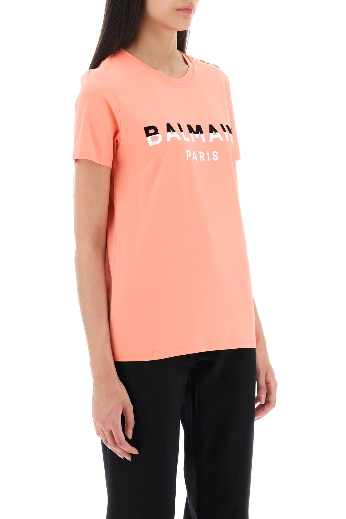 Balmain Balmain t-shirt with flocked print and gold-tone buttons