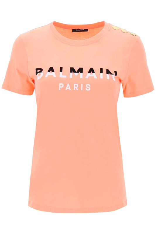 Balmain Balmain t-shirt with flocked print and gold-tone buttons