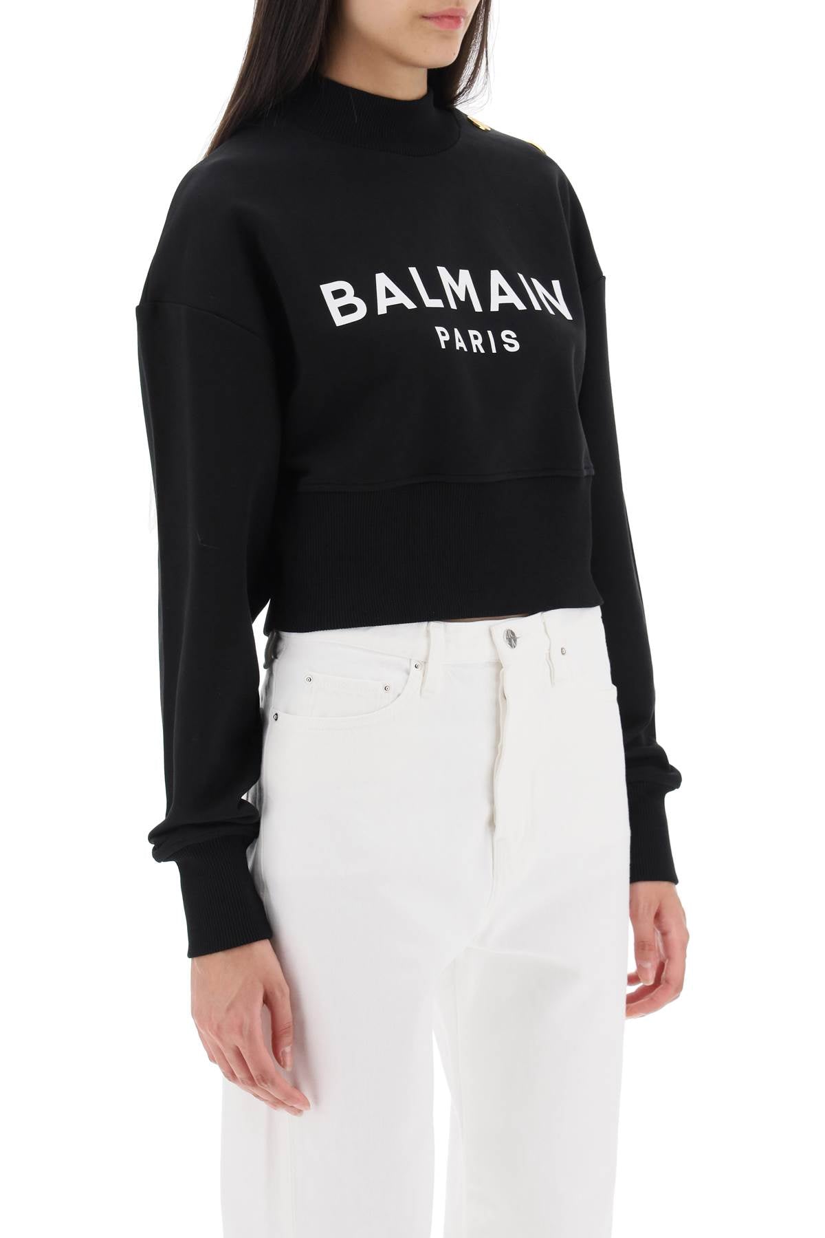 Balmain Balmain cropped sweatshirt with logo print and buttons