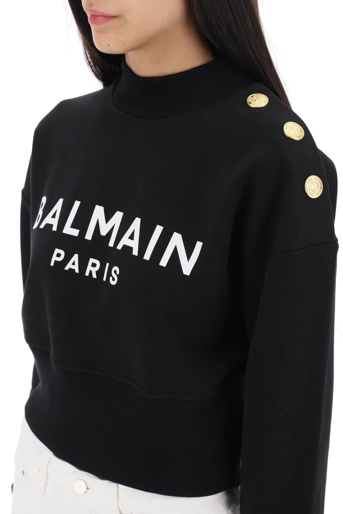 Balmain Balmain cropped sweatshirt with logo print and buttons