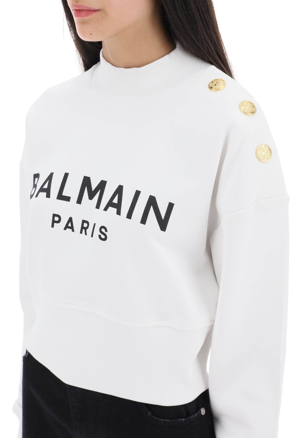 Balmain Balmain cropped sweatshirt with logo print and buttons