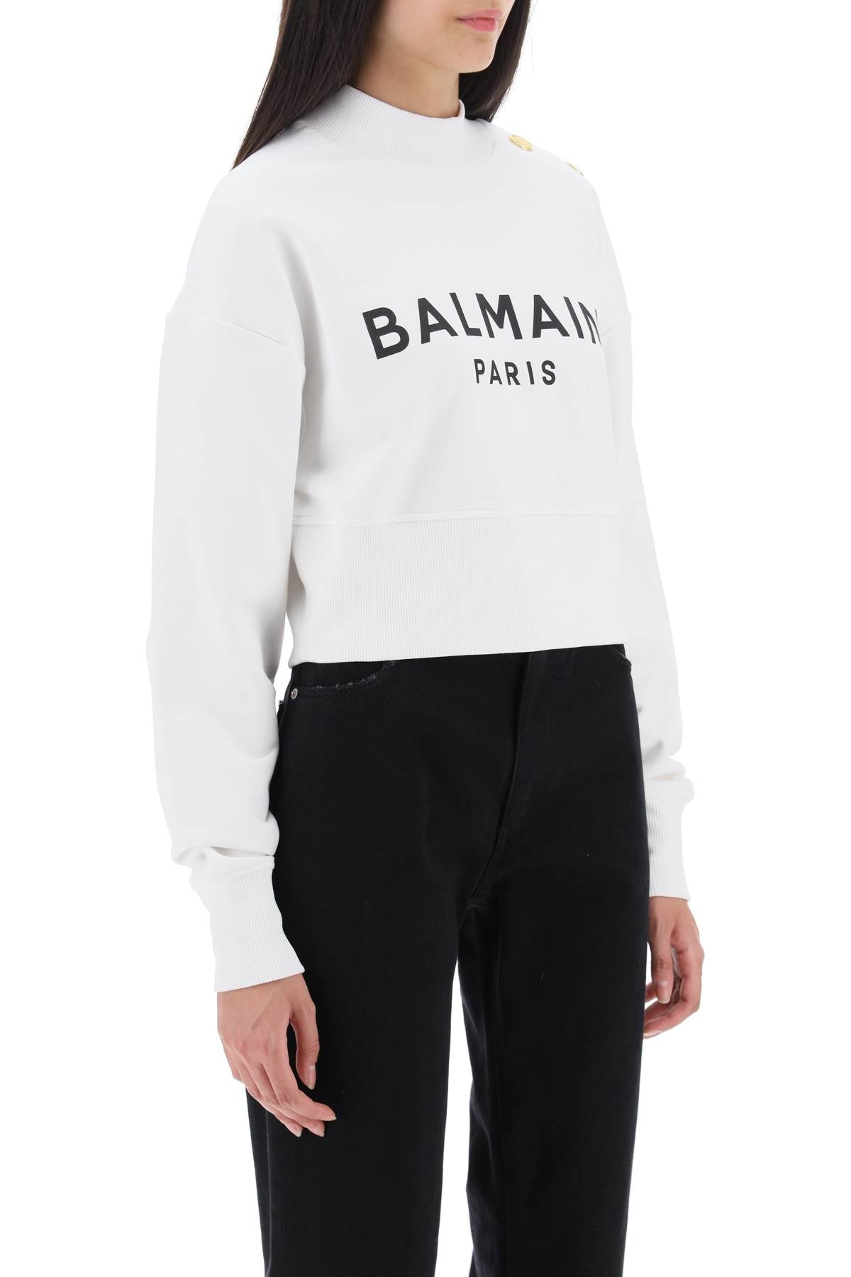 Balmain Balmain cropped sweatshirt with logo print and buttons