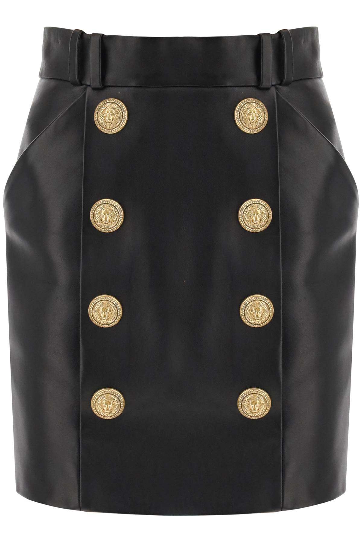 Balmain Balmain lamb leather mini skirt with ornamental buttons