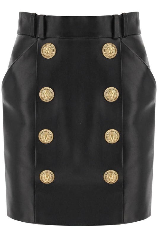 Balmain Balmain lamb leather mini skirt with ornamental buttons