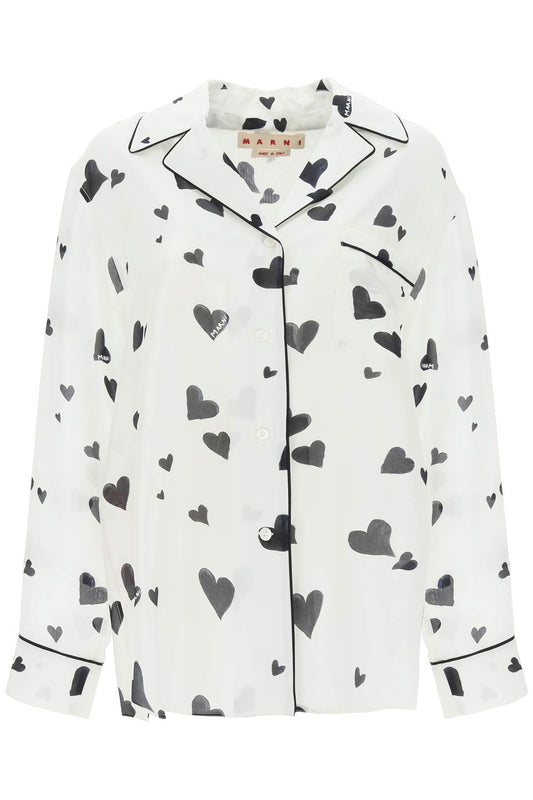 Marni Marni bunch of hearts print silk pajama shirt