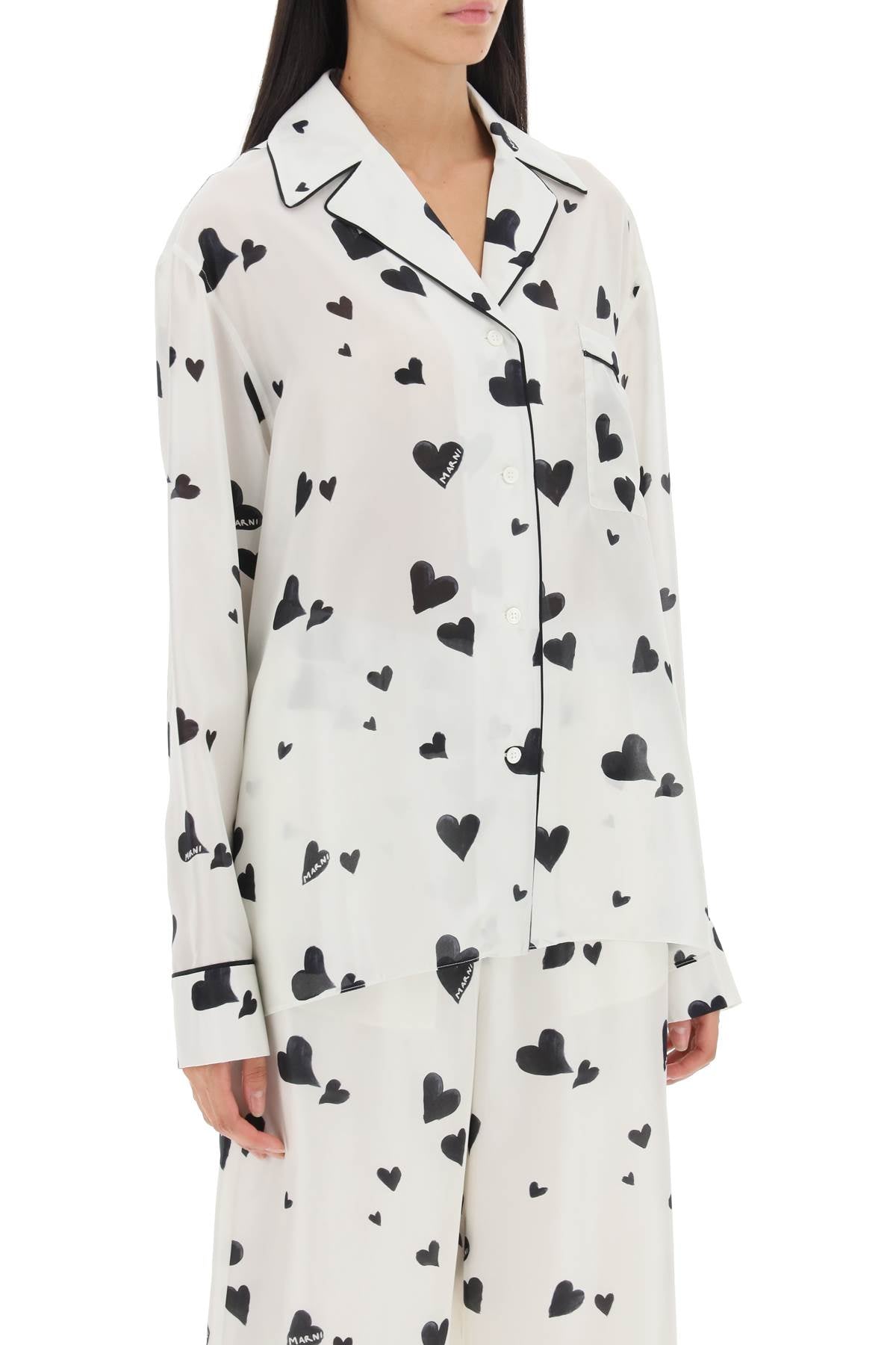 Marni Marni bunch of hearts print silk pajama shirt