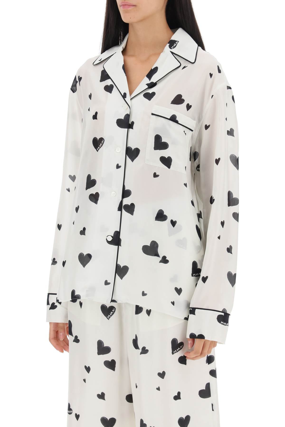 Marni Marni bunch of hearts print silk pajama shirt