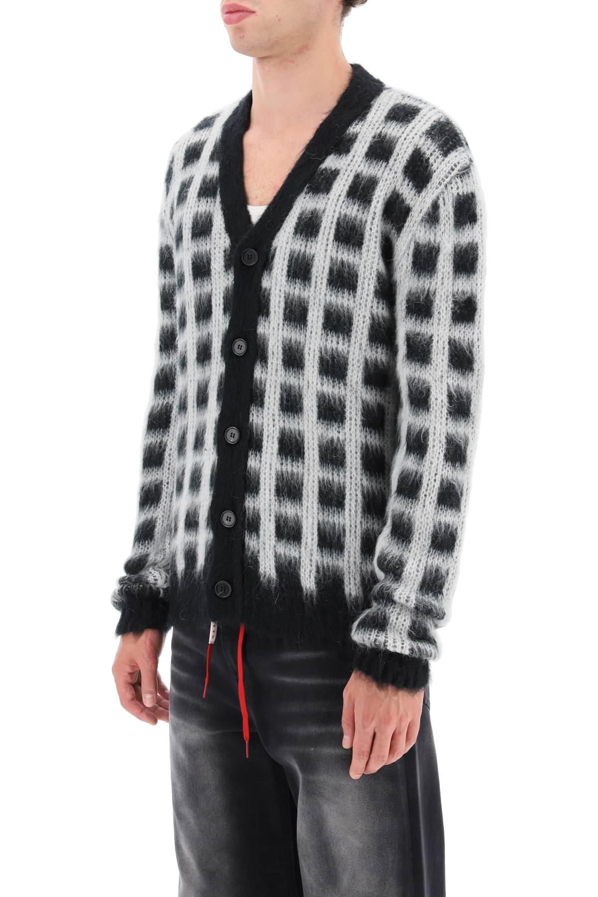 Marni Marni brushed-yarn cardigan with check pattern