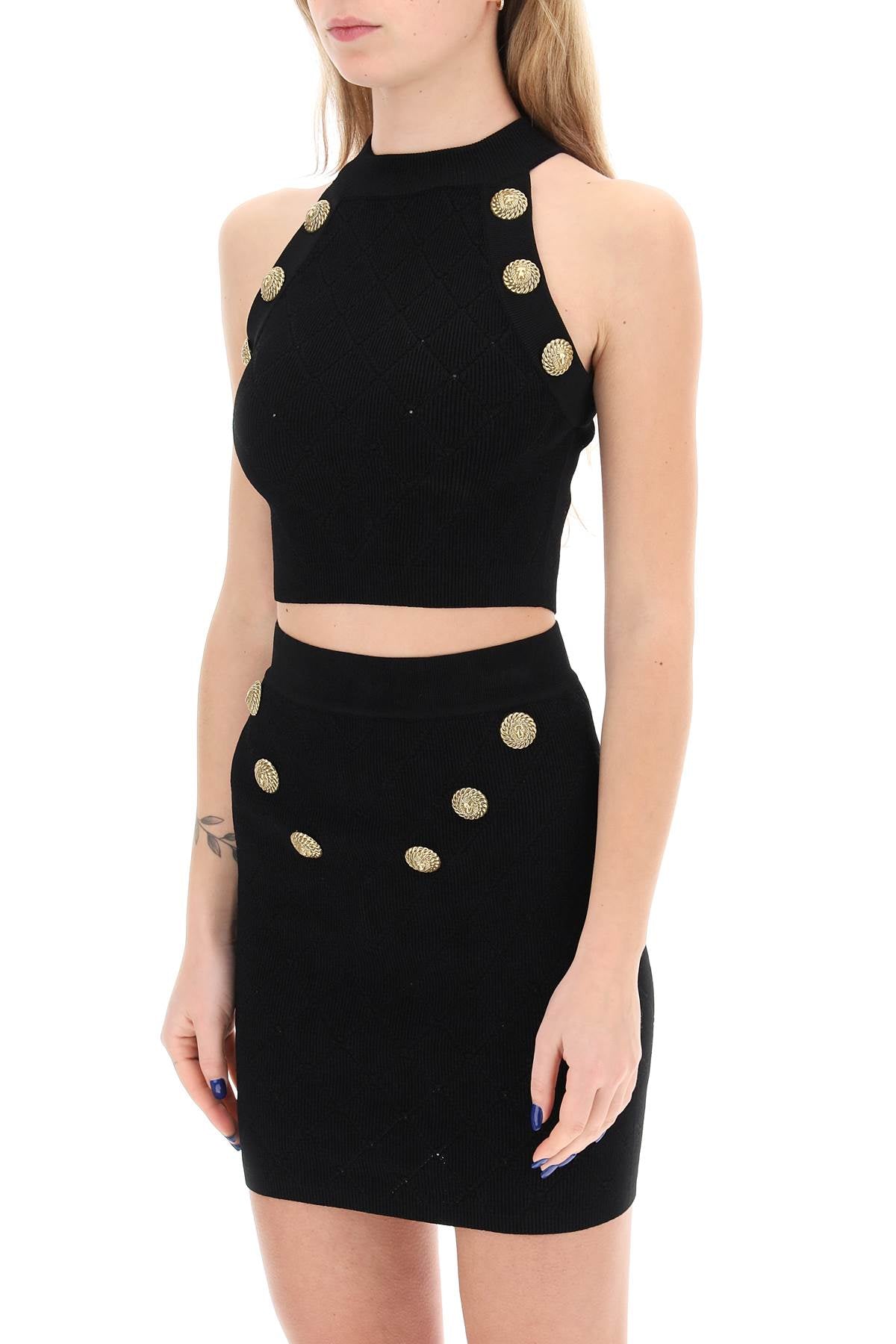 Balmain Balmain knitted cropped top with embossed buttons