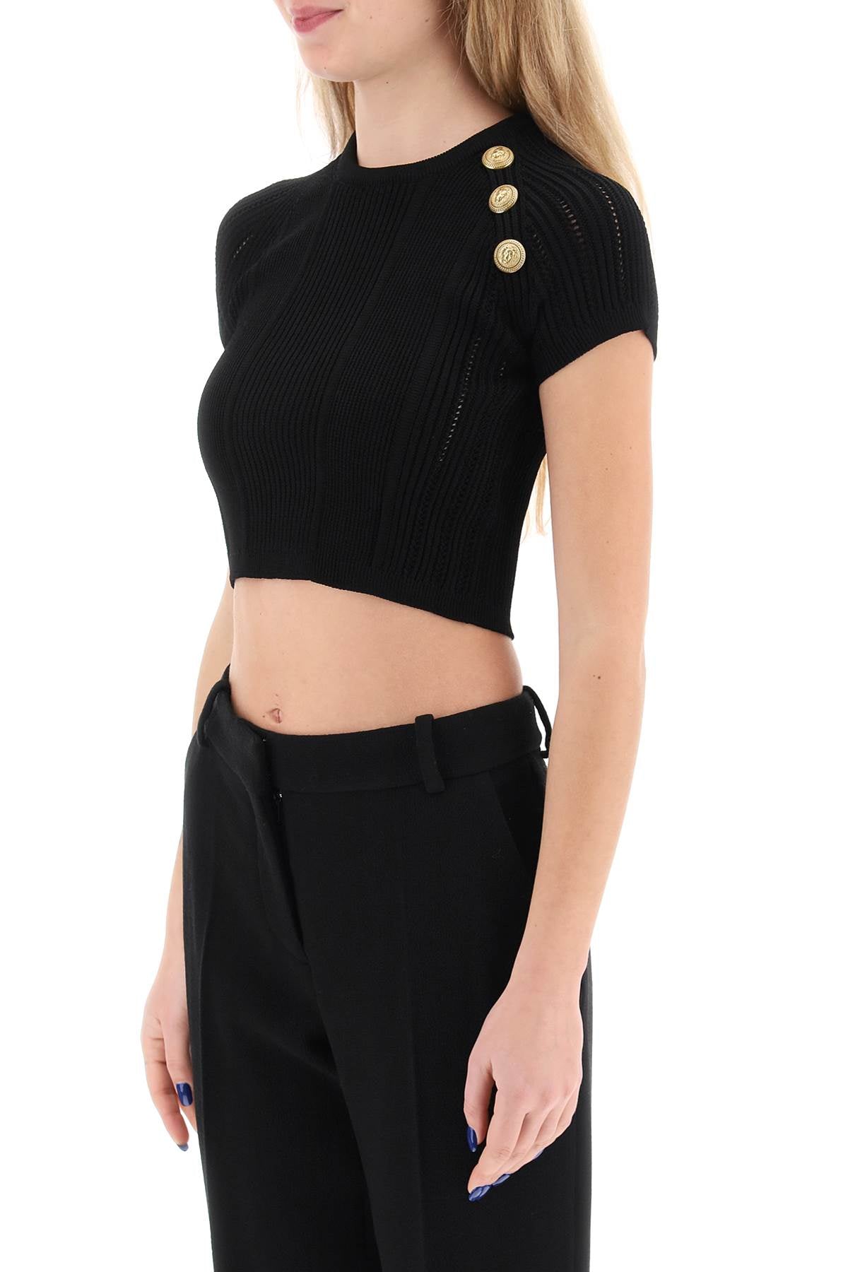 Balmain Balmain knitted cropped top with embossed buttons