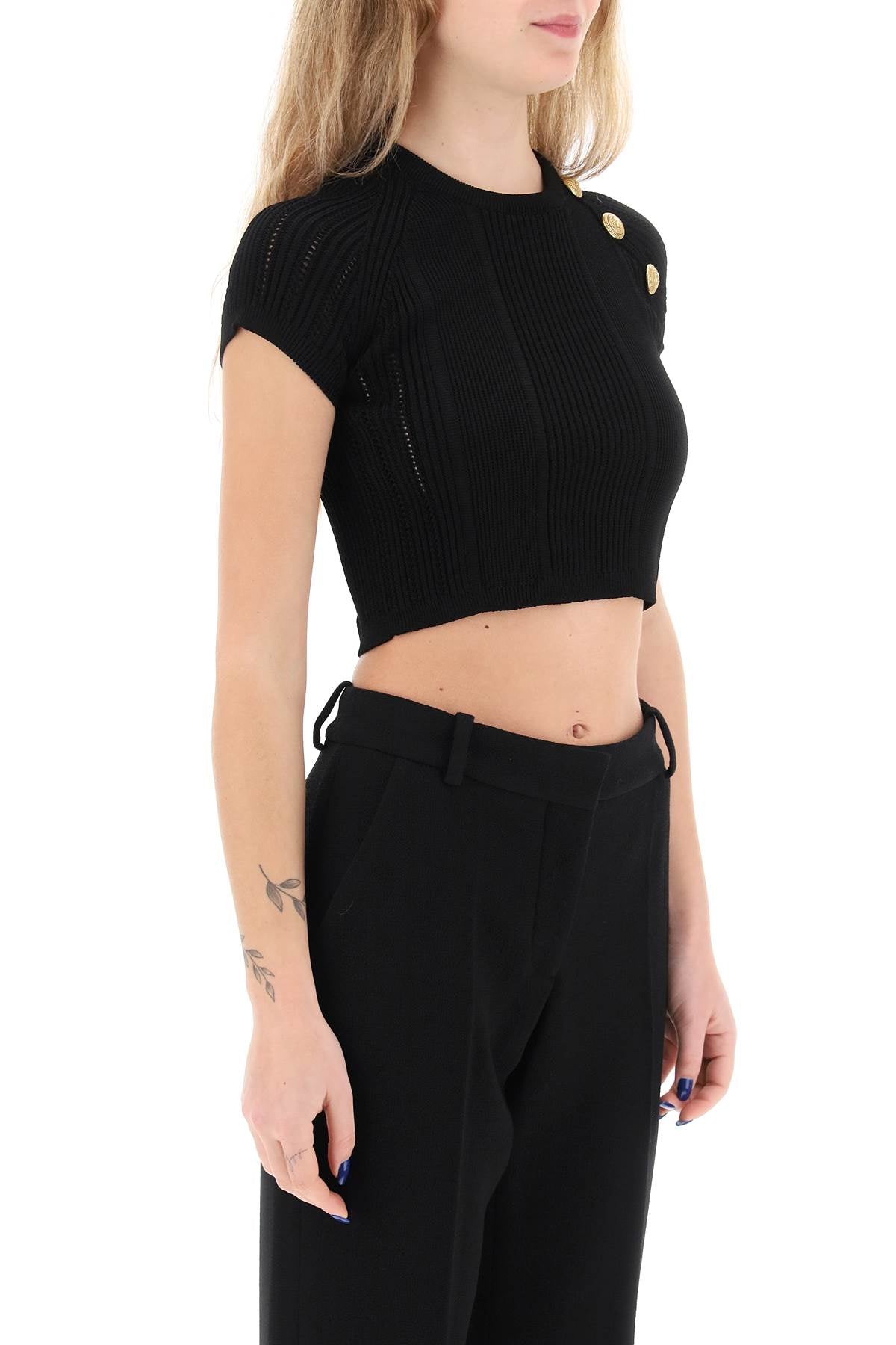 Balmain Balmain knitted cropped top with embossed buttons