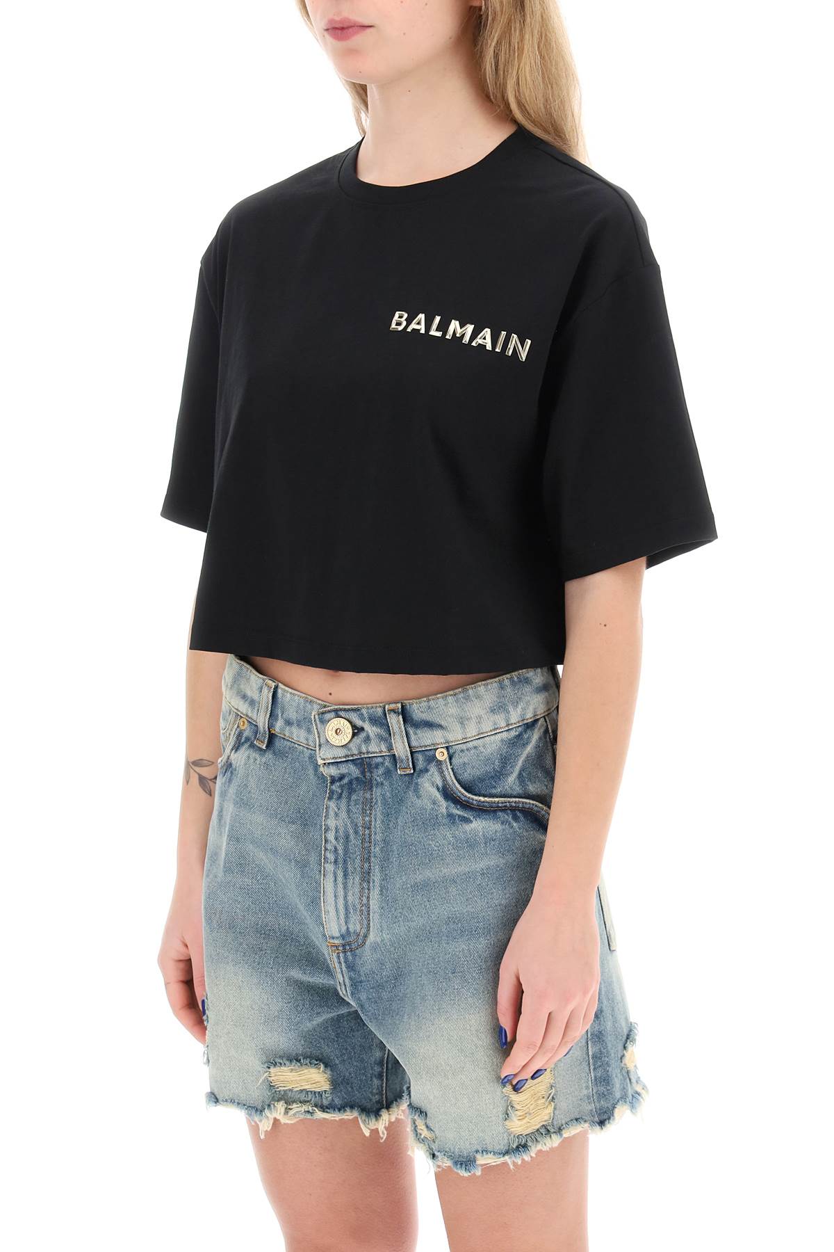 Balmain Balmain cropped t-shirt with metallic logo