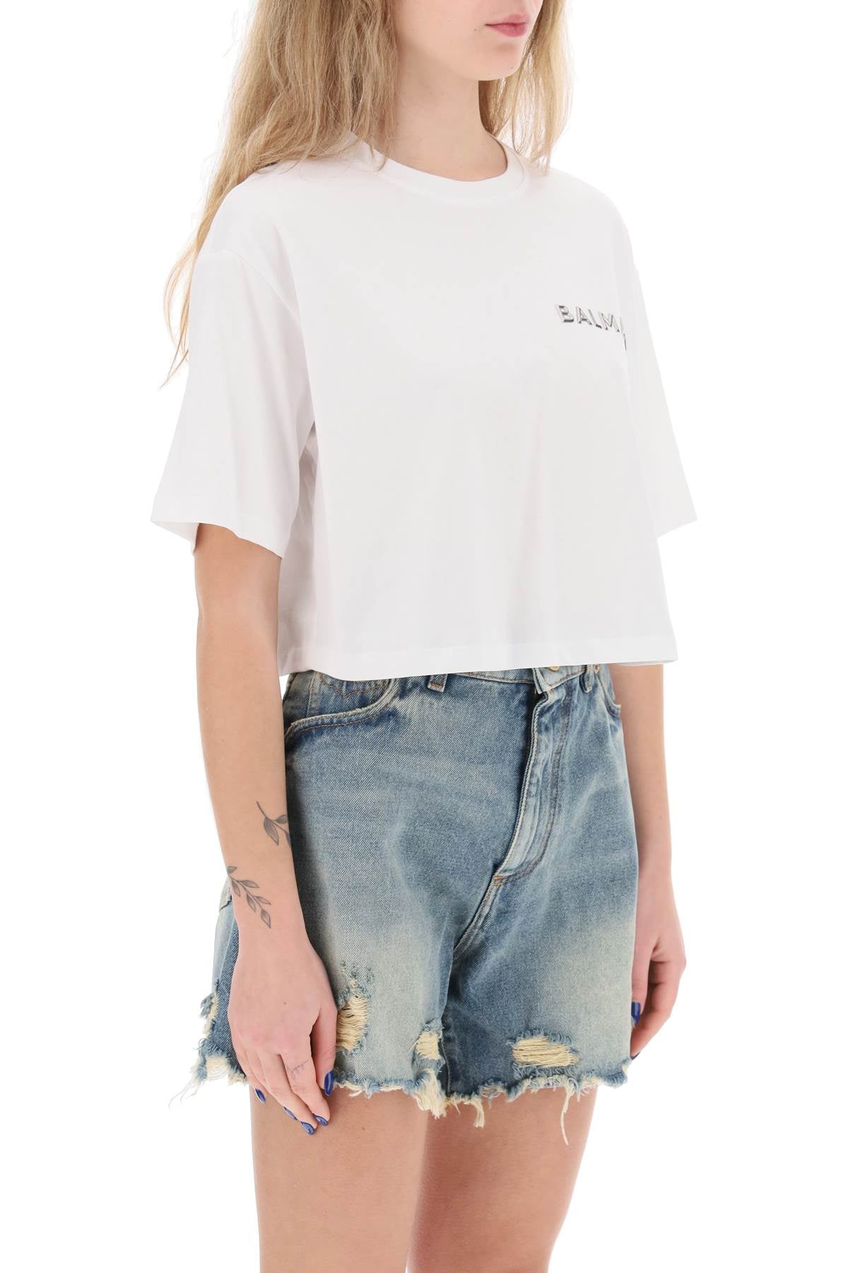 Balmain Balmain cropped t-shirt with metallic logo