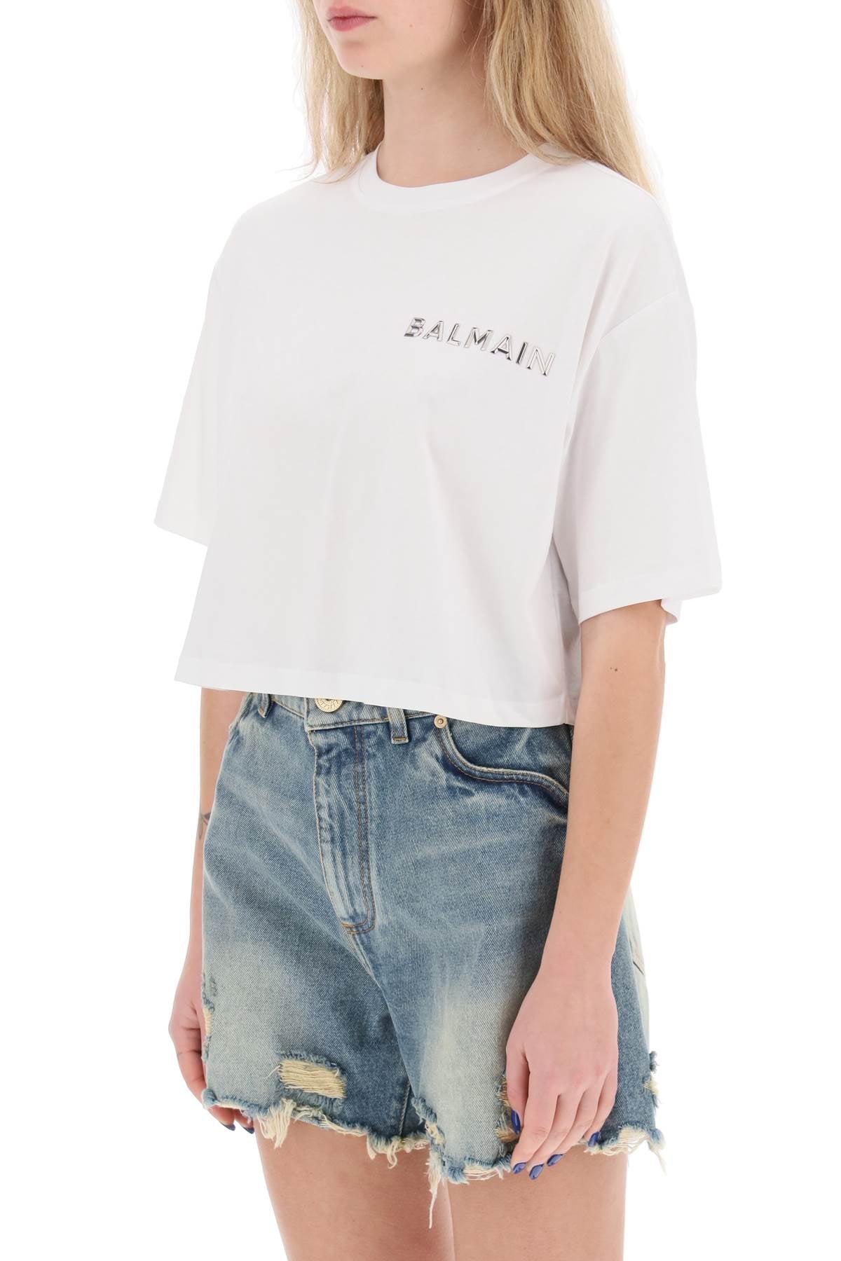 Balmain Balmain cropped t-shirt with metallic logo