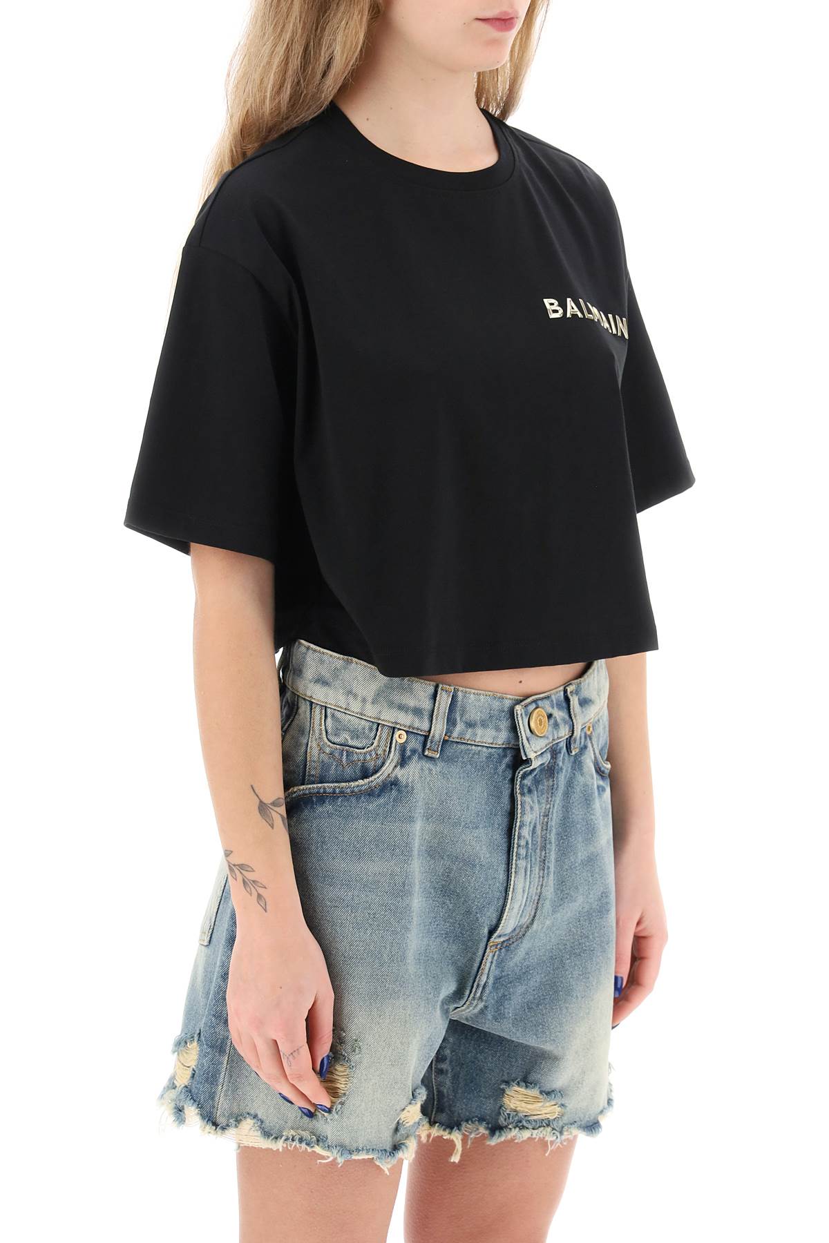 Balmain Balmain cropped t-shirt with metallic logo