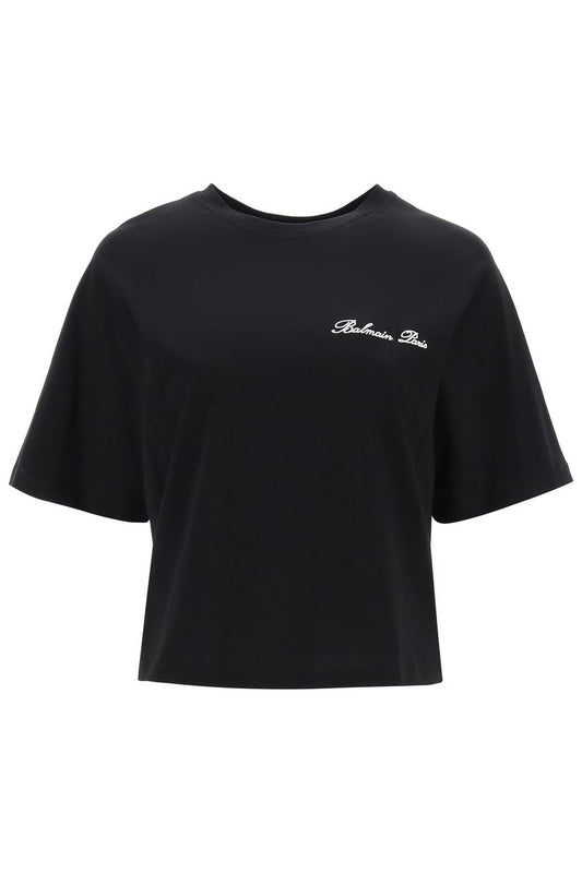 Balmain Balmain cropped t-shirt with logo embroidery