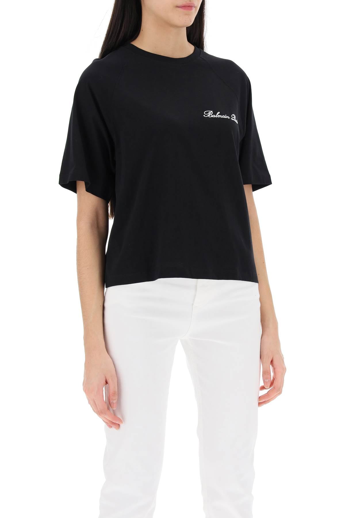 Balmain Balmain cropped t-shirt with logo embroidery