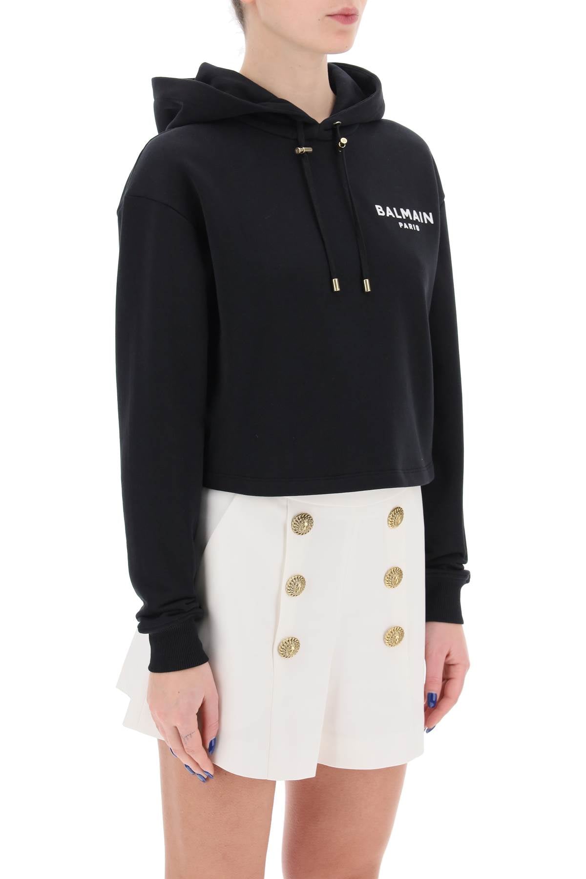 Balmain Balmain cropped hoodie with flocked logo