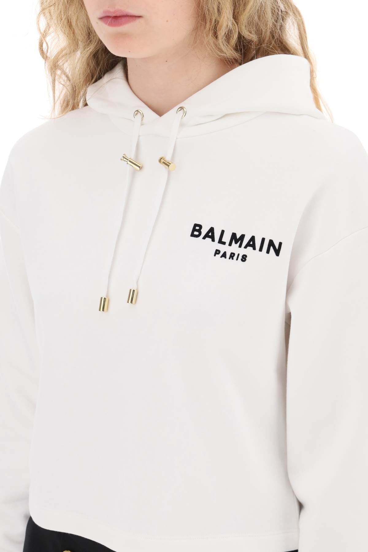 Balmain Balmain cropped hoodie with flocked logo