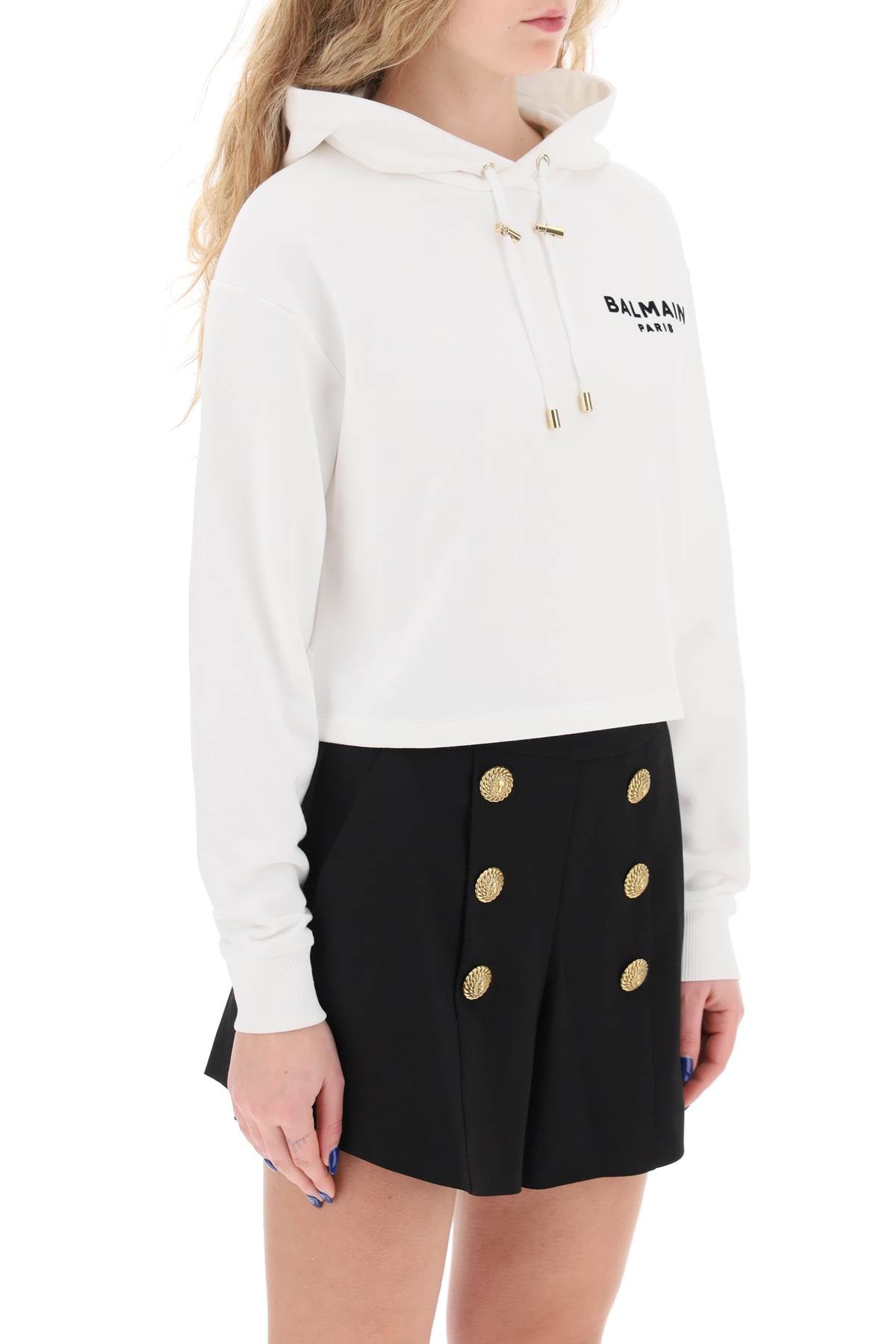 Balmain Balmain cropped hoodie with flocked logo