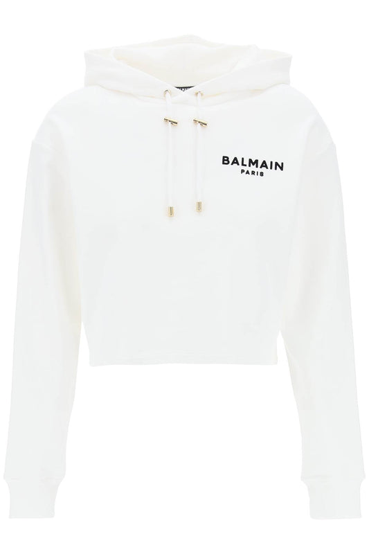 Balmain Balmain cropped hoodie with flocked logo