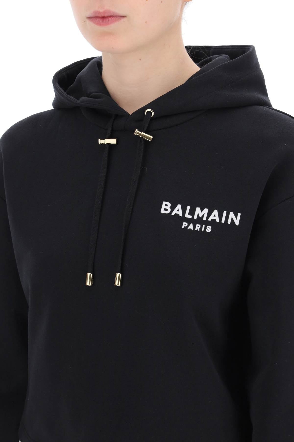 Balmain Balmain cropped hoodie with flocked logo