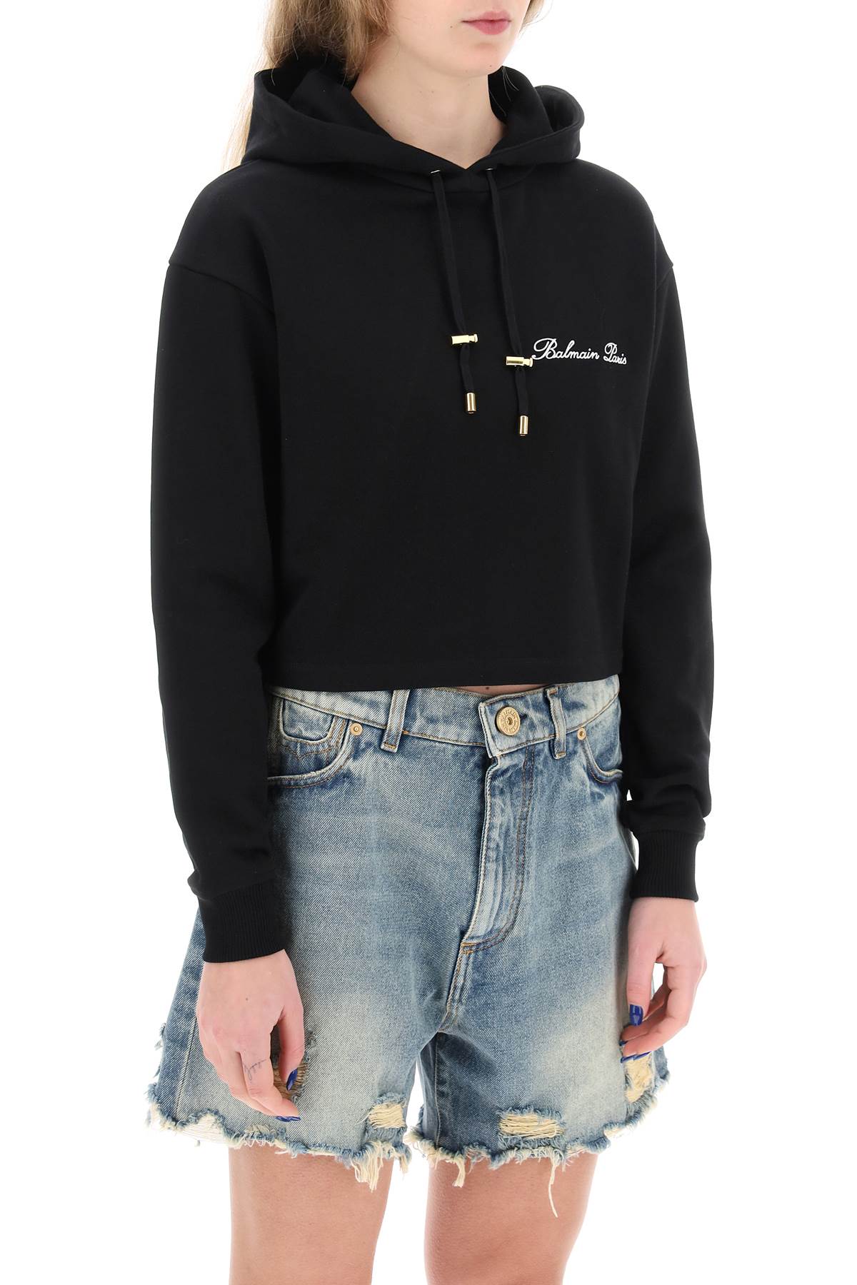 Balmain Balmain cropped hoodie with logo embroidery