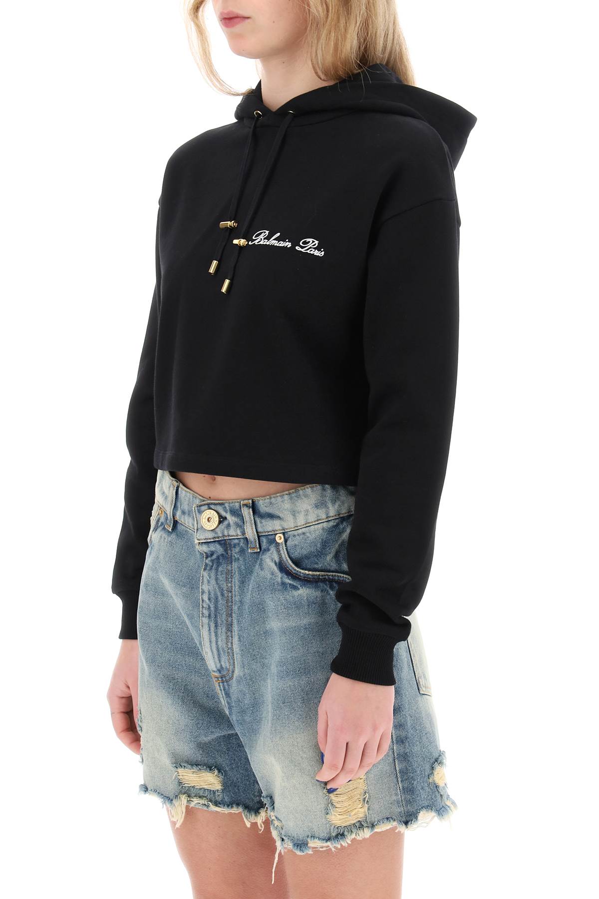 Balmain Balmain cropped hoodie with logo embroidery