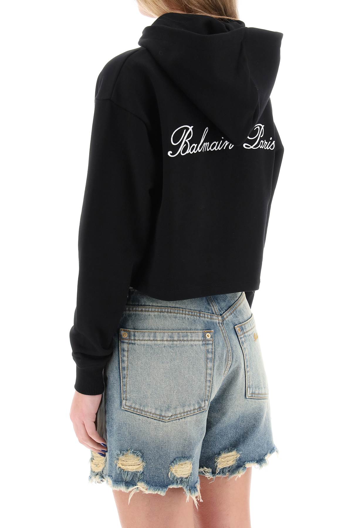 Balmain Balmain cropped hoodie with logo embroidery