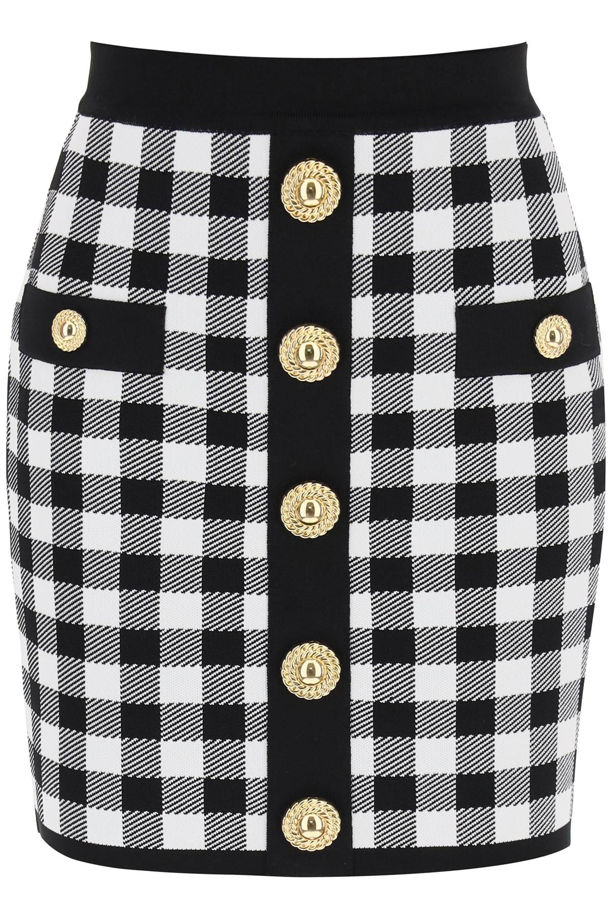 Balmain Balmain gingham knit mini skirt with embossed buttons