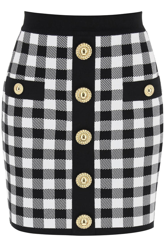 Balmain Balmain gingham knit mini skirt with embossed buttons