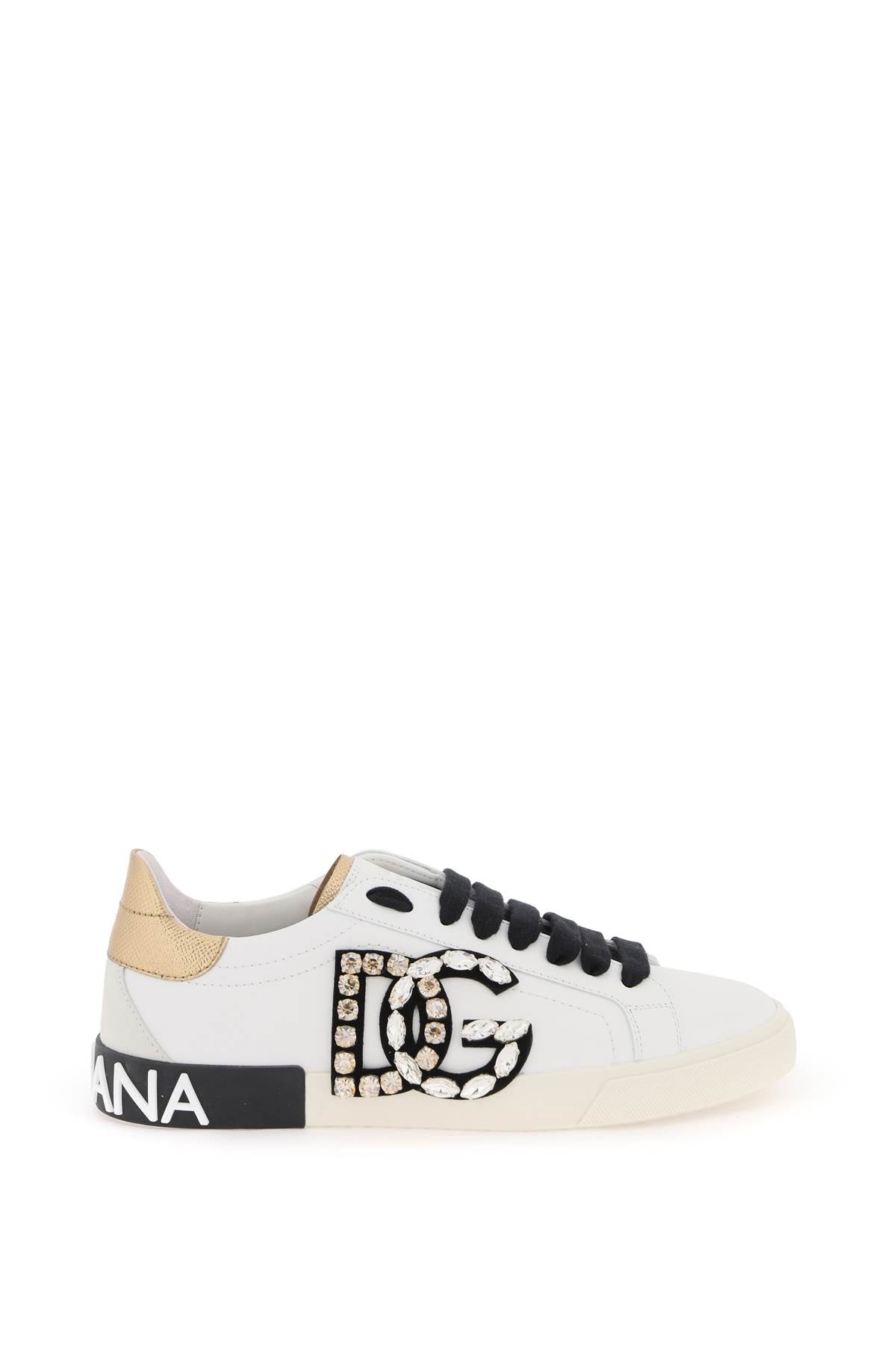 Dolce & Gabbana Dolce & gabbana portofino vintage leather sneakers with rhinestone dg