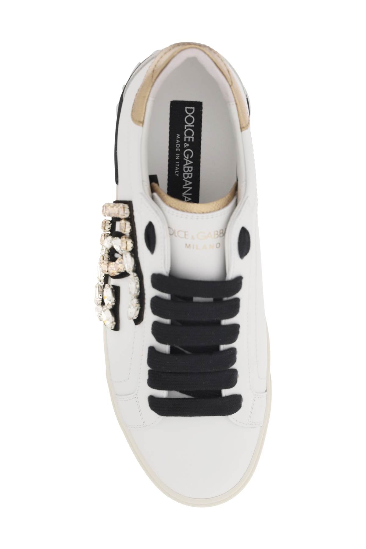 Dolce & Gabbana Dolce & gabbana portofino vintage leather sneakers with rhinestone dg