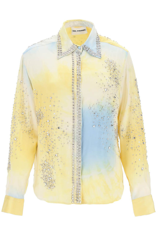 Des Phemmes Des phemmes silk satin shirt with tie-dye effect and appliques