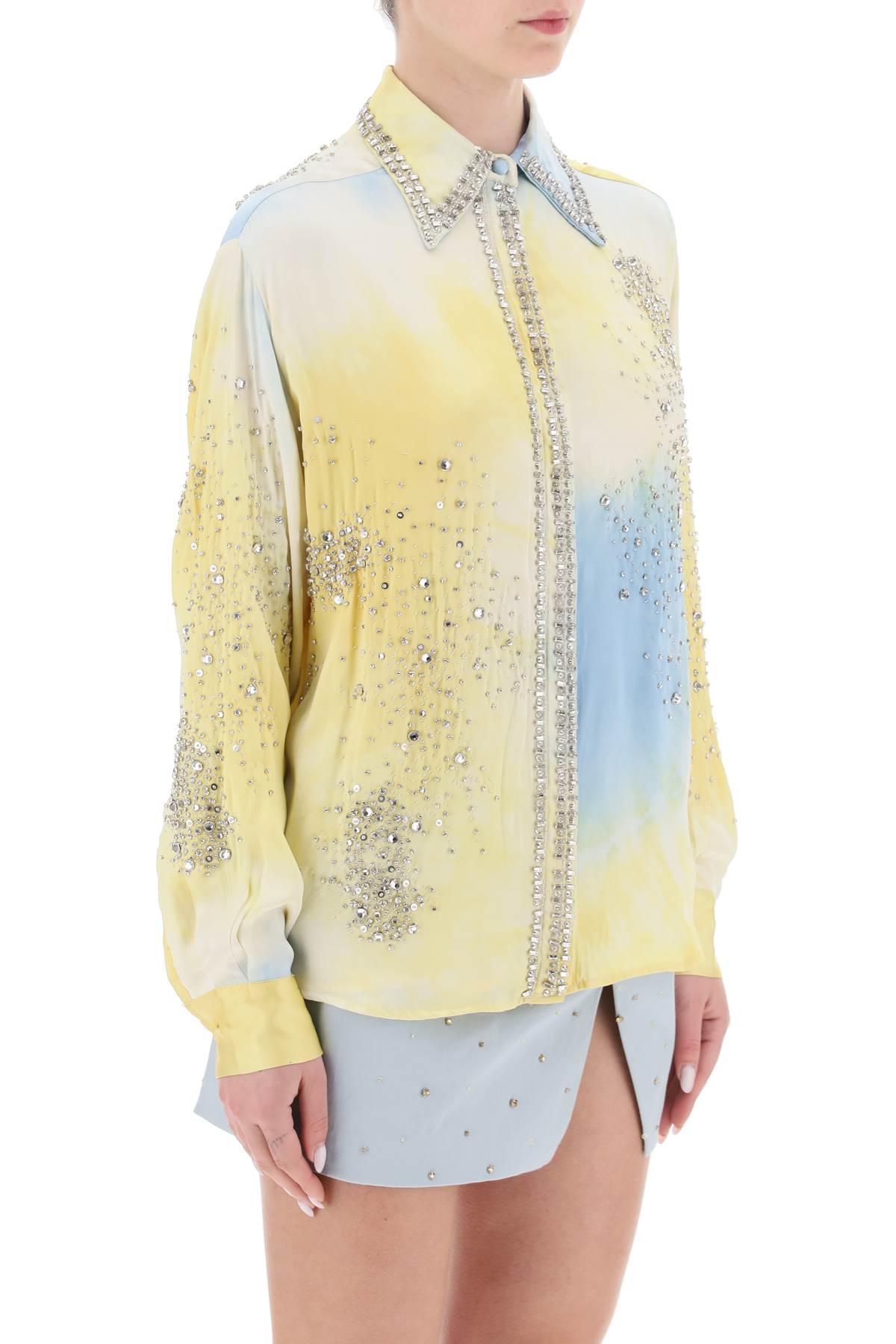 Des Phemmes Des phemmes silk satin shirt with tie-dye effect and appliques