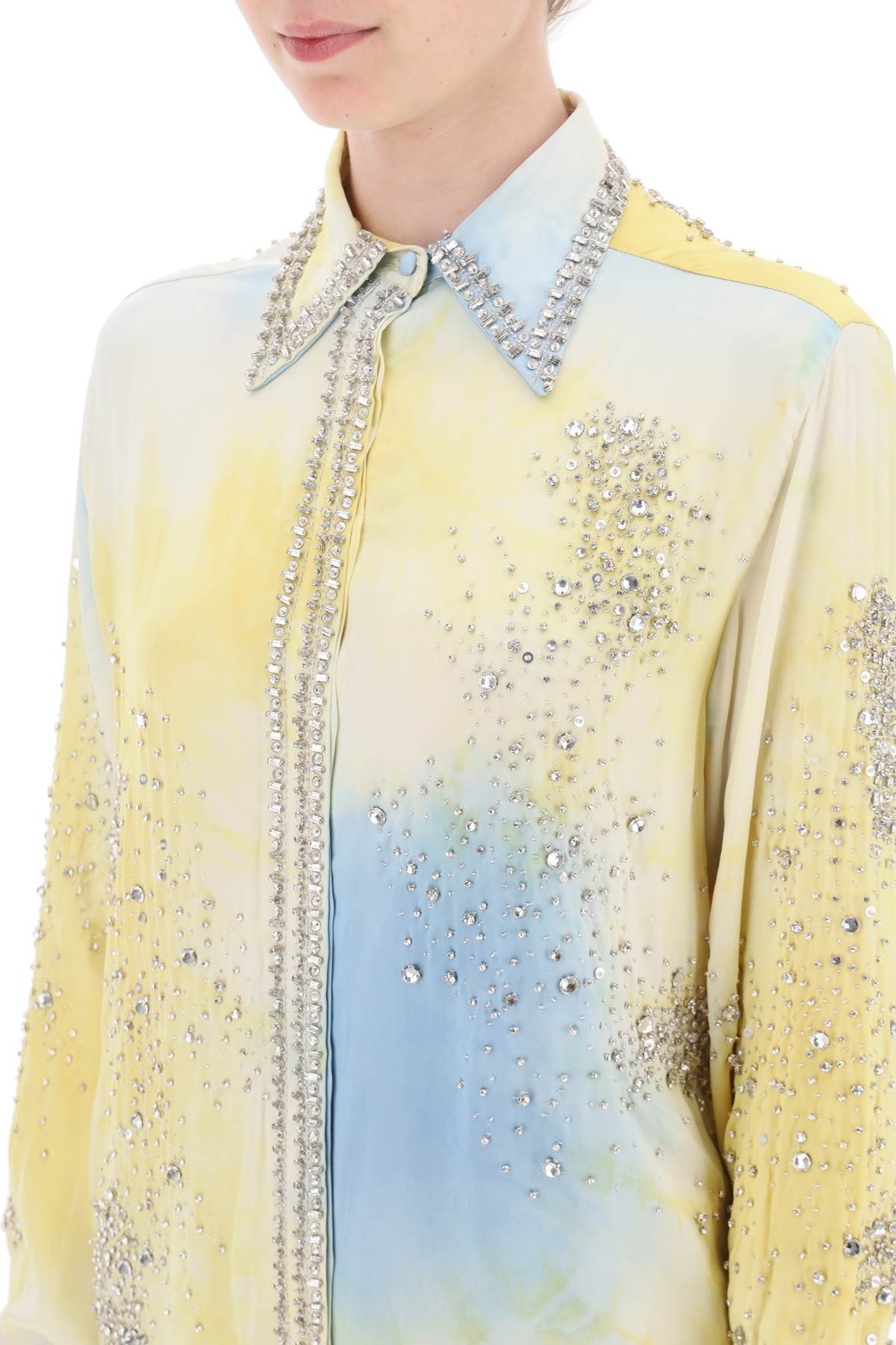 Des Phemmes Des phemmes silk satin shirt with tie-dye effect and appliques